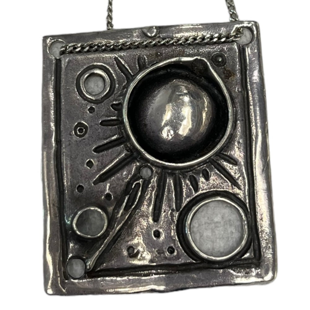 Heavy Sterling Silver 69.38g IJC Israel 925 Modernist Pendant Chain Necklace